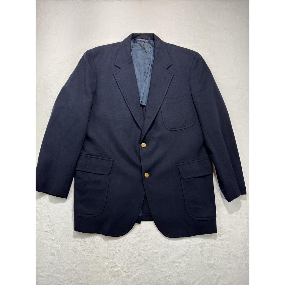 Vintage Brooks Brothers Blazer Mens 44 Blue Wool 346 Gold Buttons Patch Pockets‎